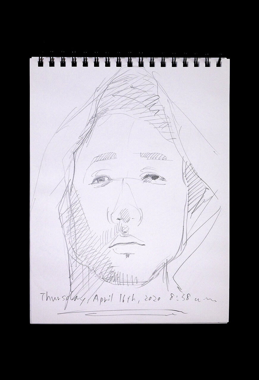 Contemporary artist SHINTAKU Tomoni's 2020/4/16 Self-portrait or pencil drawing