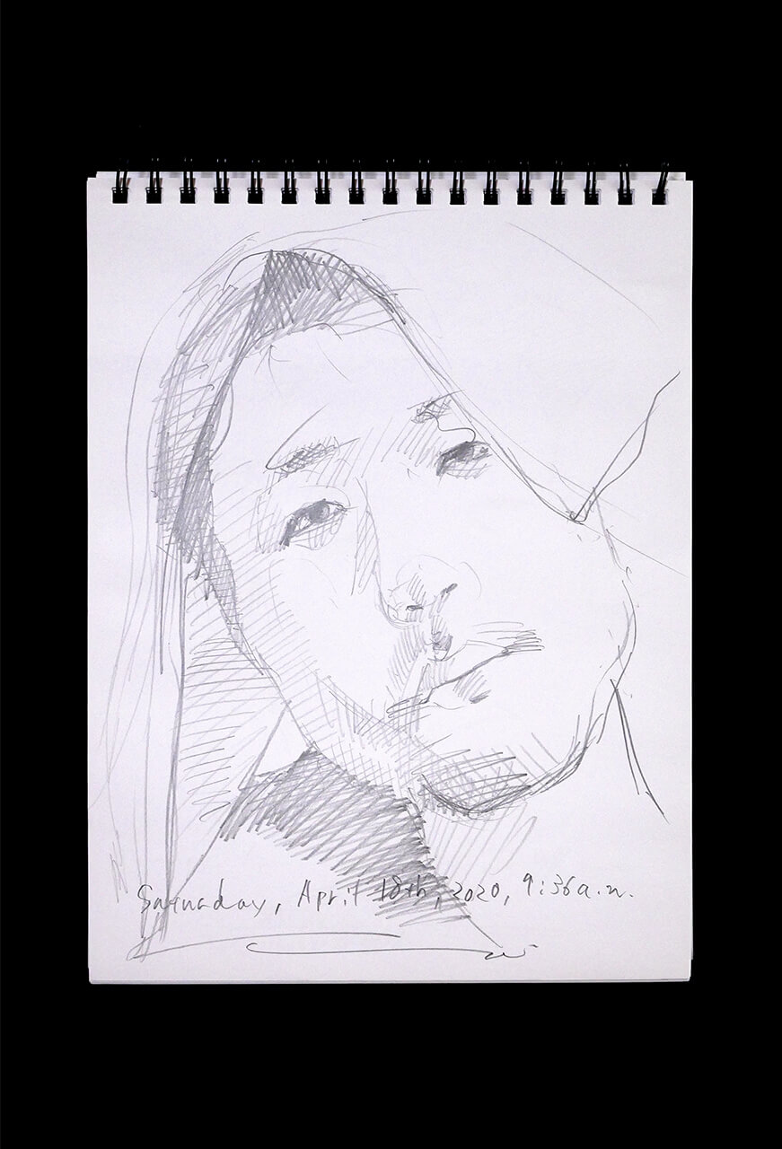 Contemporary artist SHINTAKU Tomoni's 2020/4/18 Self-portrait or pencil drawing