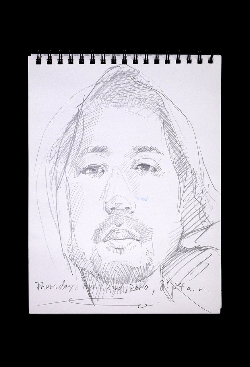Contemporary artist SHINTAKU Tomoni's 2020/4/23 Self-portrait or pencil drawing
