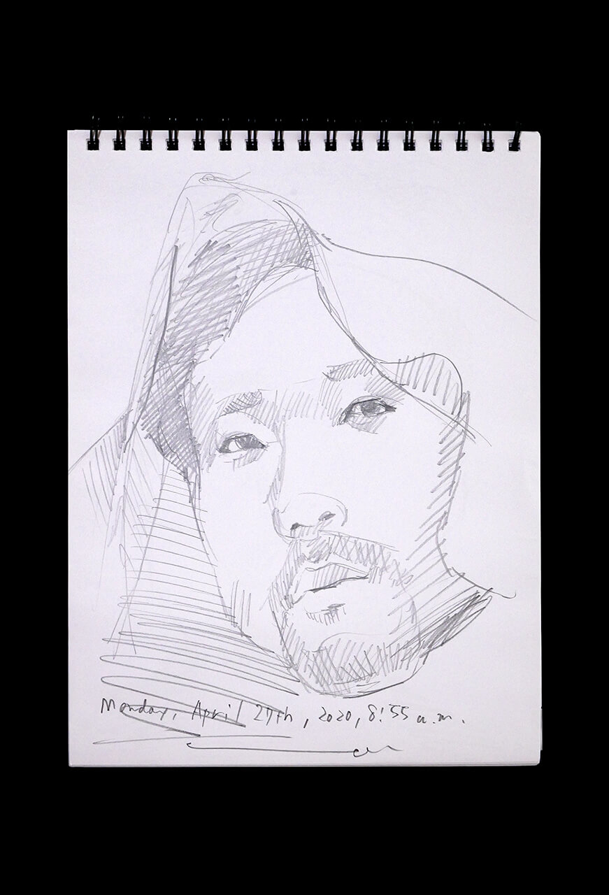 Contemporary artist SHINTAKU Tomoni's 2020/4/27 Self-portrait or pencil drawing