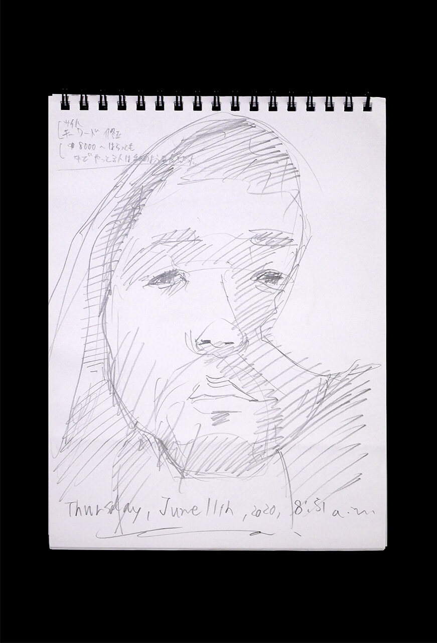 Contemporary artist SHINTAKU Tomoni's 2020/6/11 Self-portrait or pencil drawing
