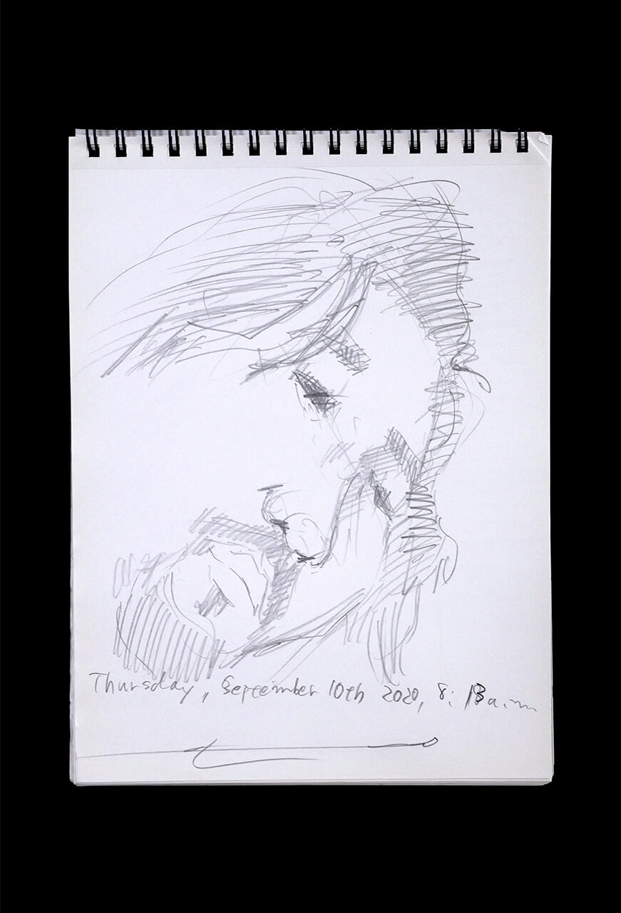 Contemporary artist SHINTAKU Tomoni's 2020/9/10 Self-portrait or pencil drawing