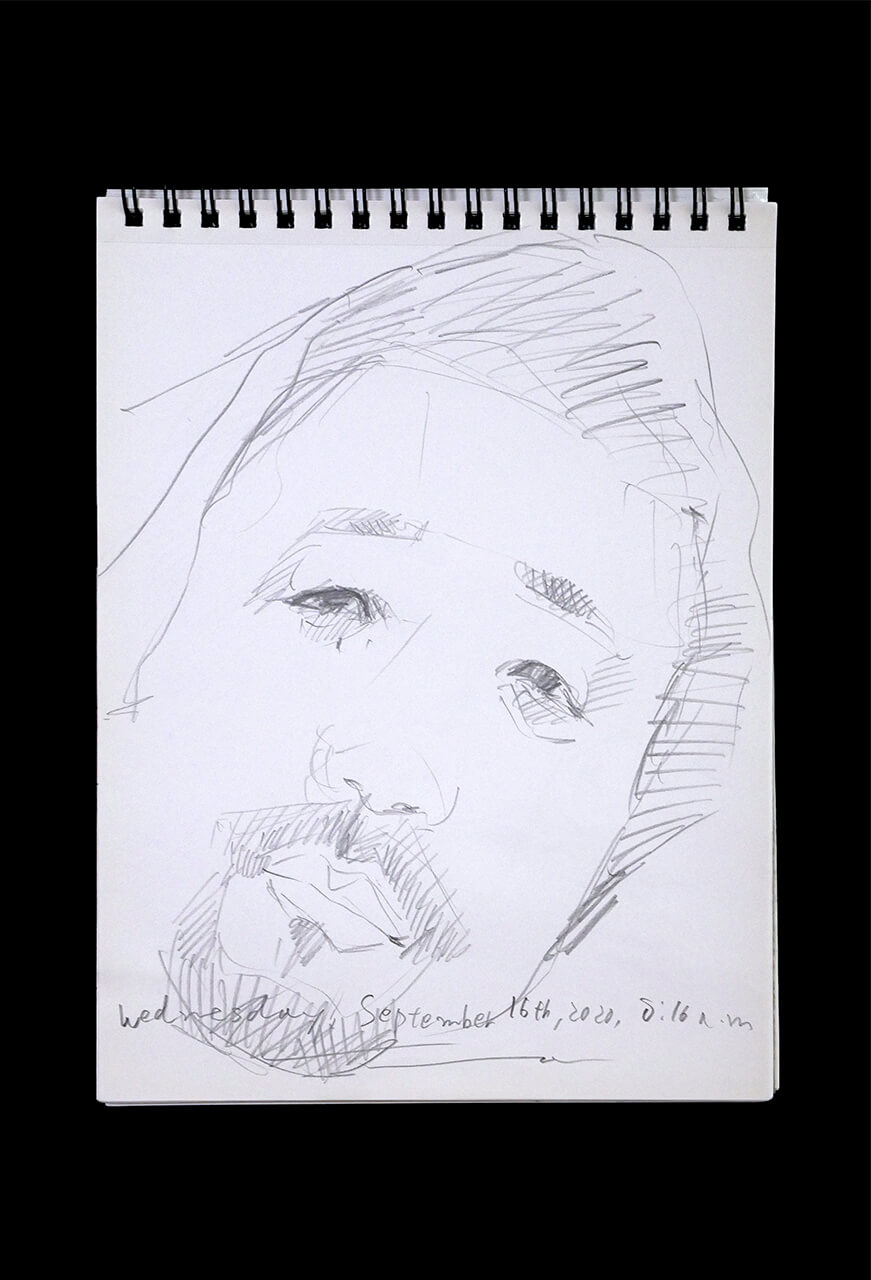 Contemporary artist SHINTAKU Tomoni's 2020/9/16 Self-portrait or pencil drawing
