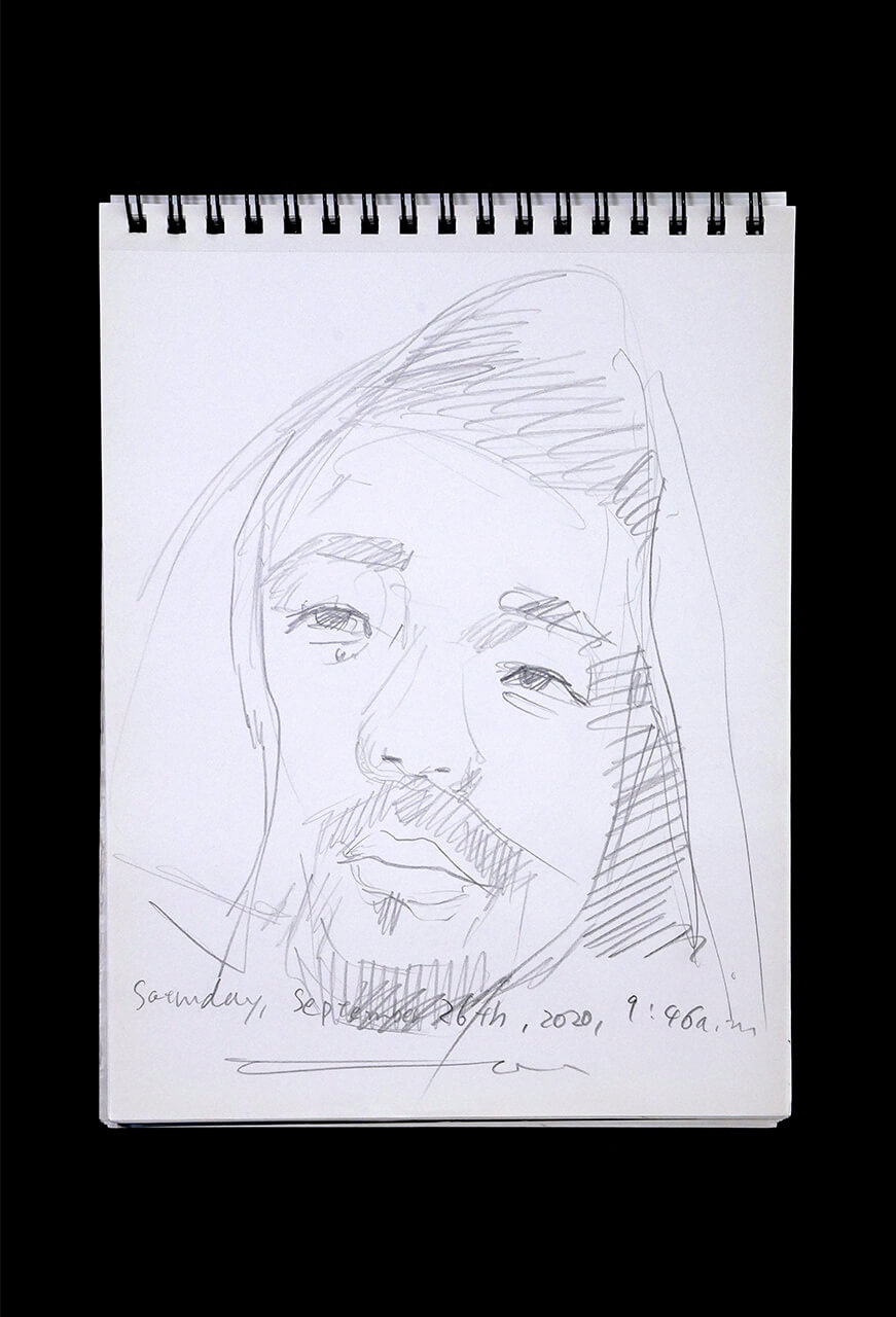 Contemporary artist SHINTAKU Tomoni's 2020/9/26 Self-portrait or pencil drawing
