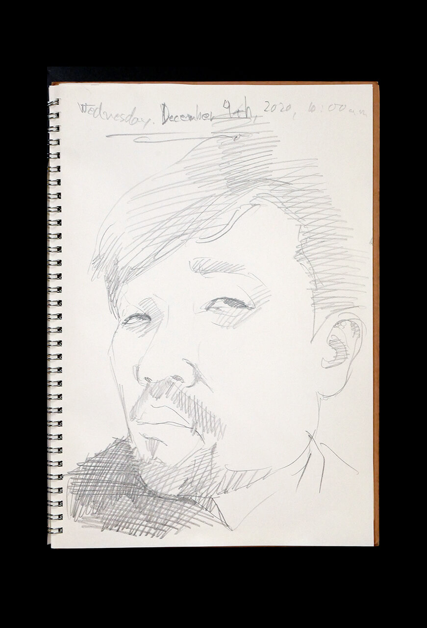 Contemporary artist SHINTAKU Tomoni's 2020/12/9 Self-portrait or pencil drawing