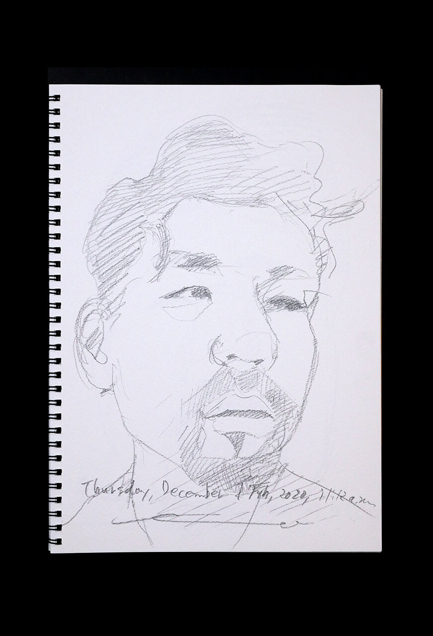 Contemporary artist SHINTAKU Tomoni's 2020/12/17 Self-portrait or pencil drawing