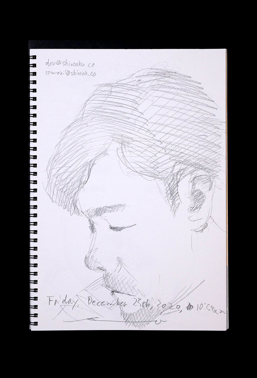 Contemporary artist SHINTAKU Tomoni's 2020/12/25 Self-portrait or pencil drawing