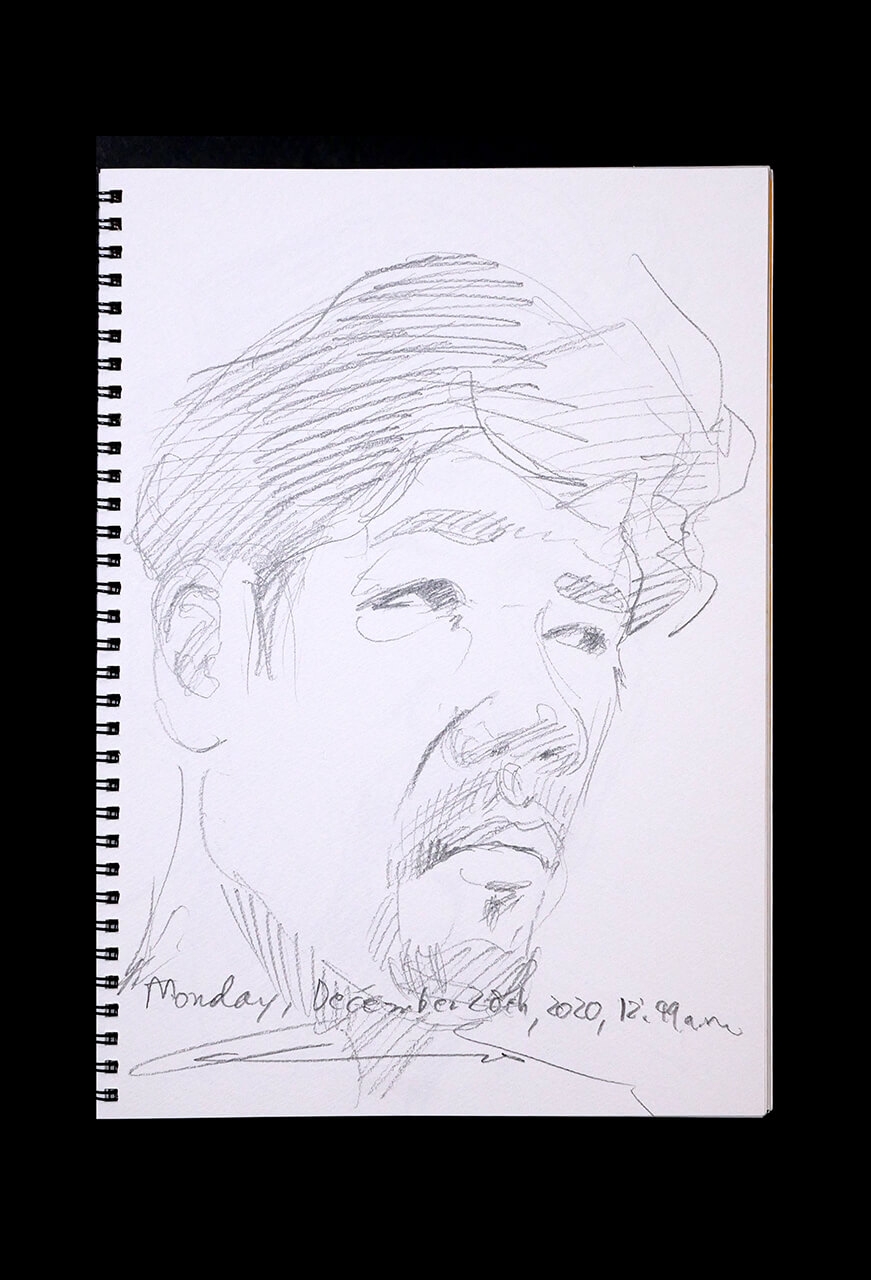 Contemporary artist SHINTAKU Tomoni's 2020/12/28 Self-portrait or pencil drawing