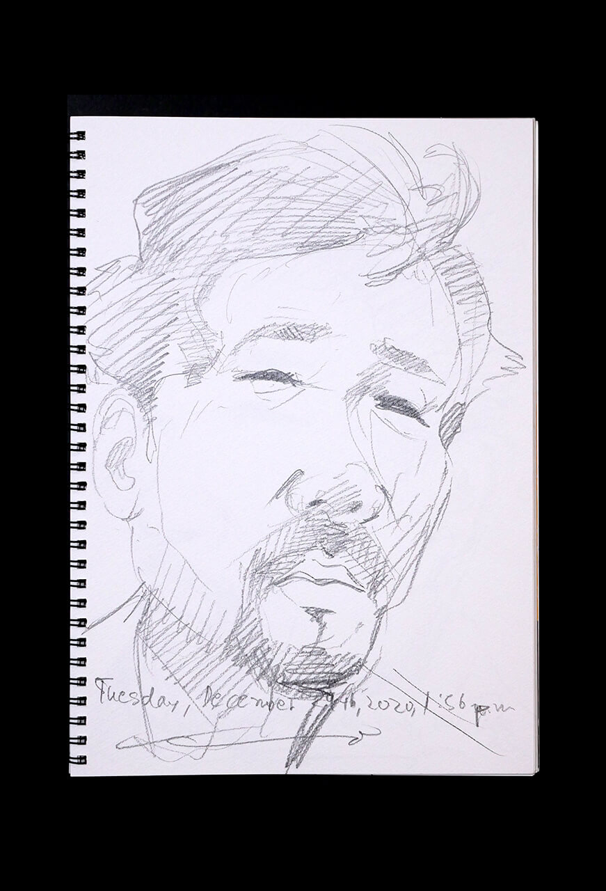 Contemporary artist SHINTAKU Tomoni's 2020/12/29 Self-portrait or pencil drawing