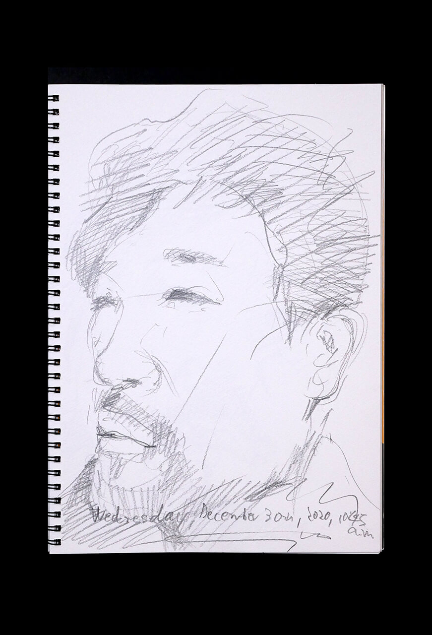 Contemporary artist SHINTAKU Tomoni's 2020/12/30 Self-portrait or pencil drawing
