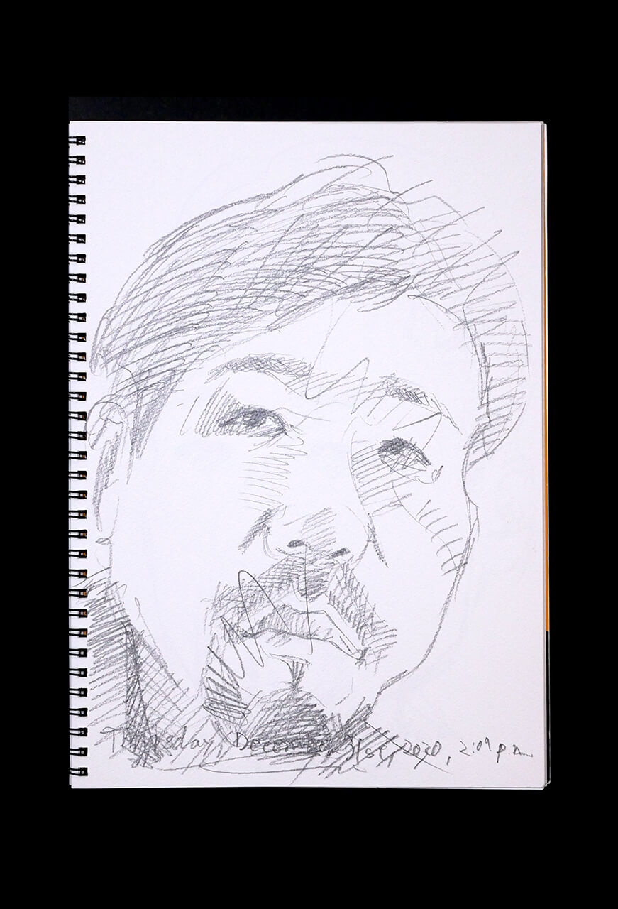 Contemporary artist SHINTAKU Tomoni's 2020/12/31 Self-portrait or pencil drawing
