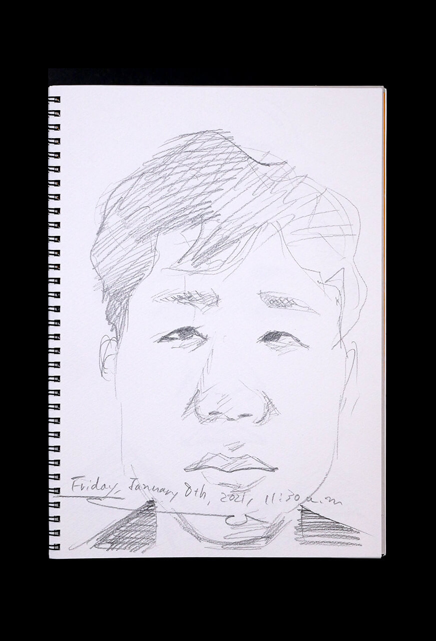 Contemporary artist SHINTAKU Tomoni's 2021/1/8 Self-portrait or pencil drawing