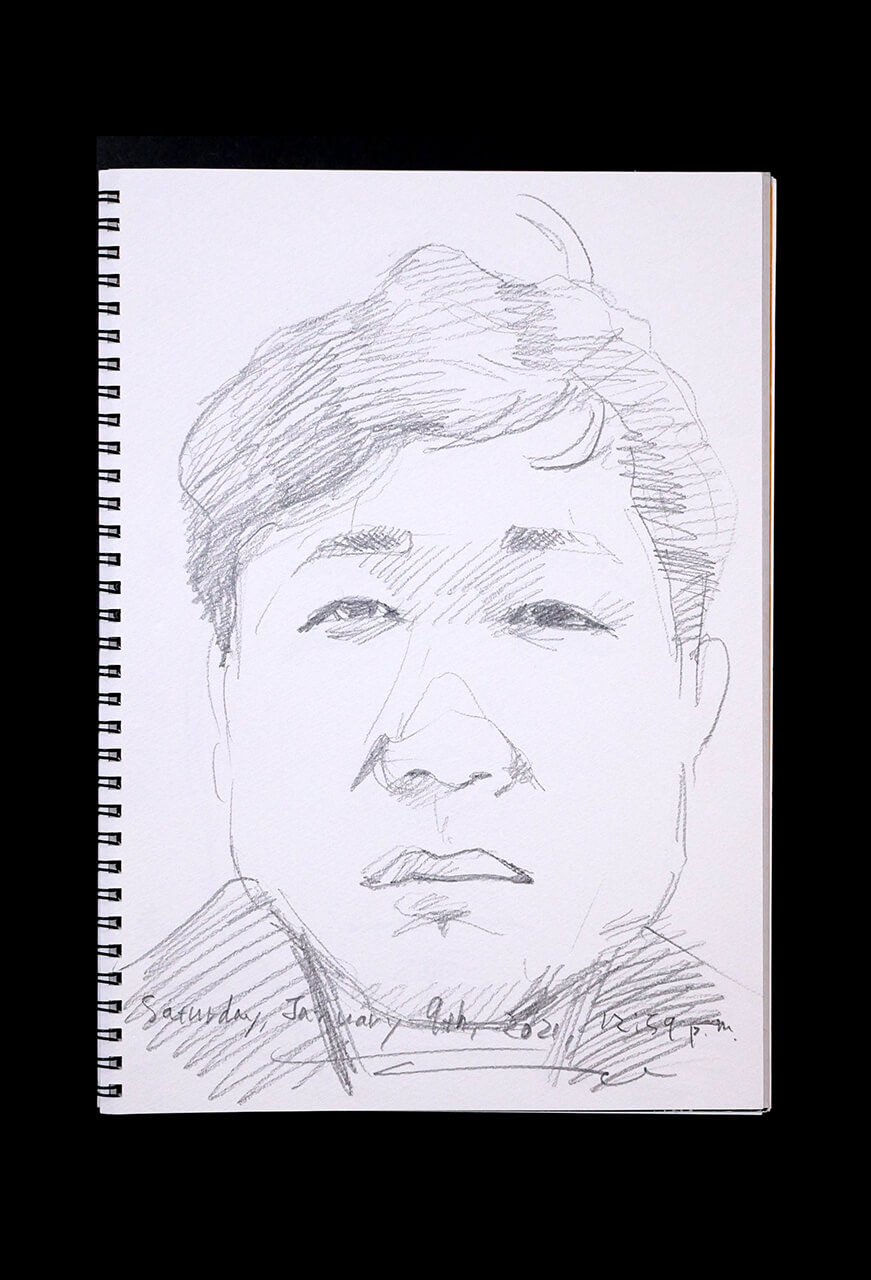 Contemporary artist SHINTAKU Tomoni's 2021/1/9 Self-portrait or pencil drawing