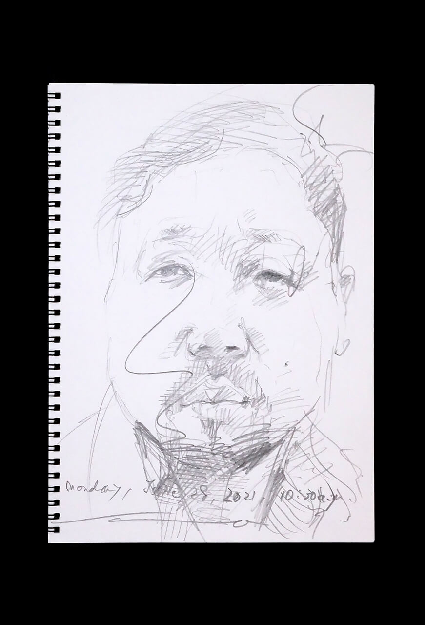 Contemporary artist SHINTAKU Tomoni's 2021/6/28 Self-portrait or pencil drawing