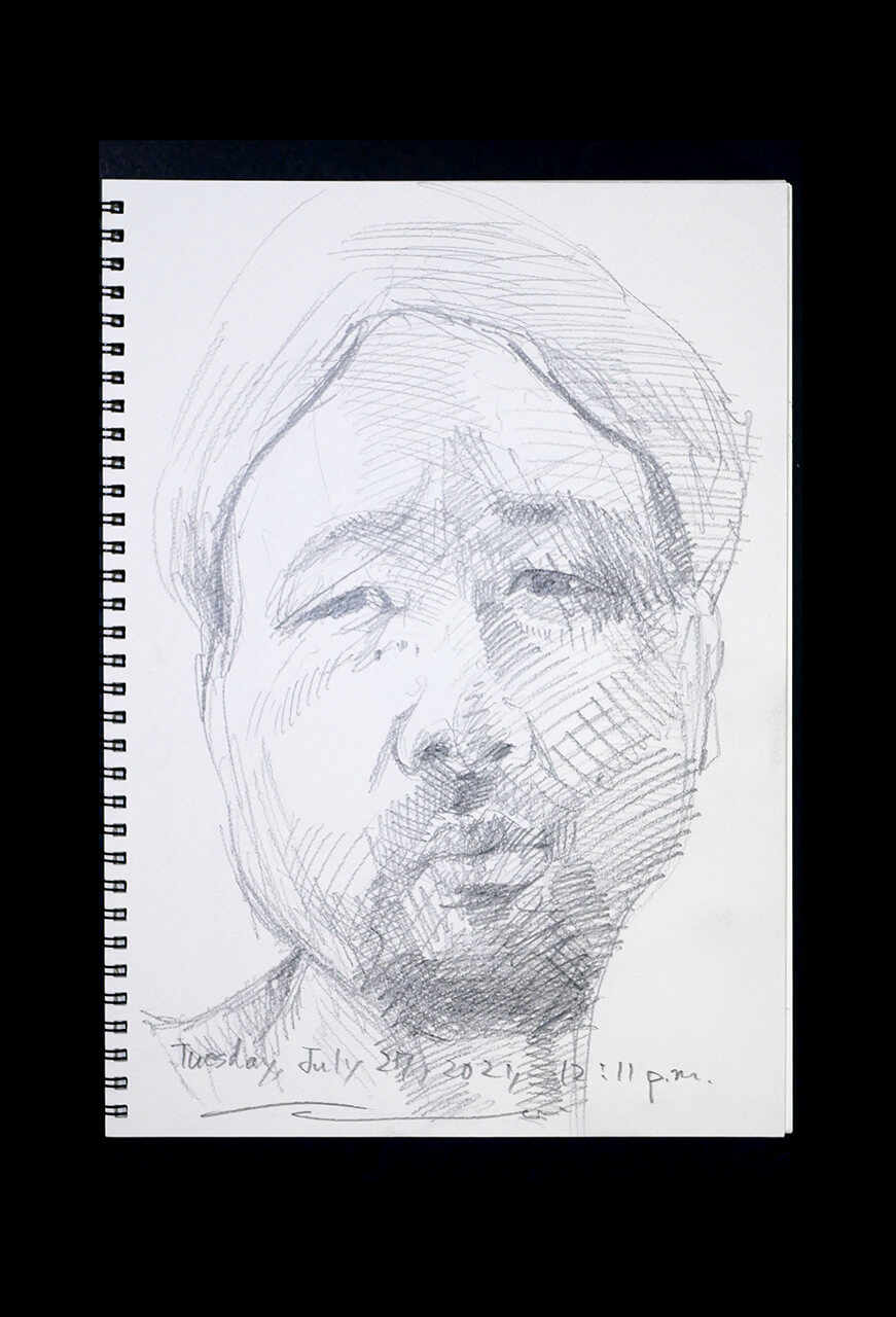 Contemporary artist SHINTAKU Tomoni's 2021/7/27 Self-portrait or pencil drawing