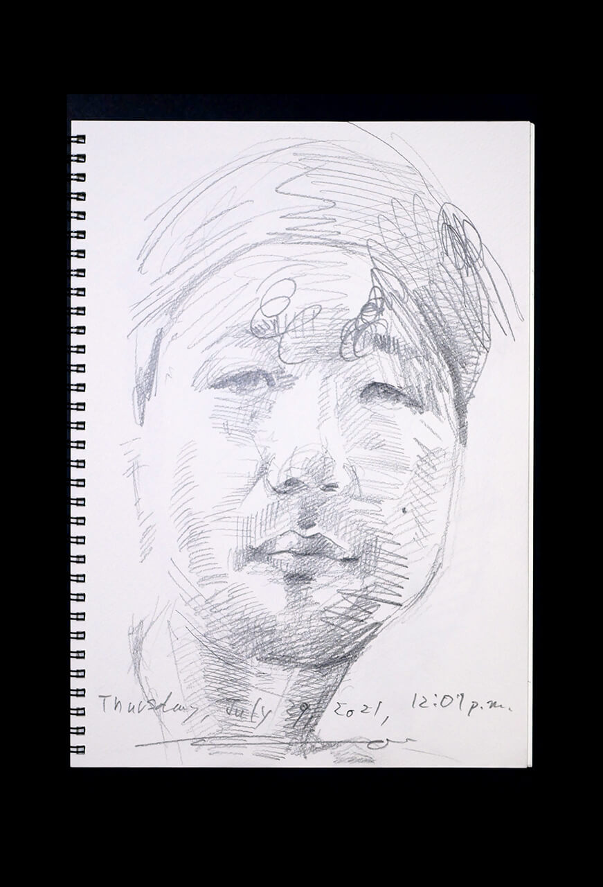 Contemporary artist SHINTAKU Tomoni's 2021/7/29 Self-portrait or pencil drawing