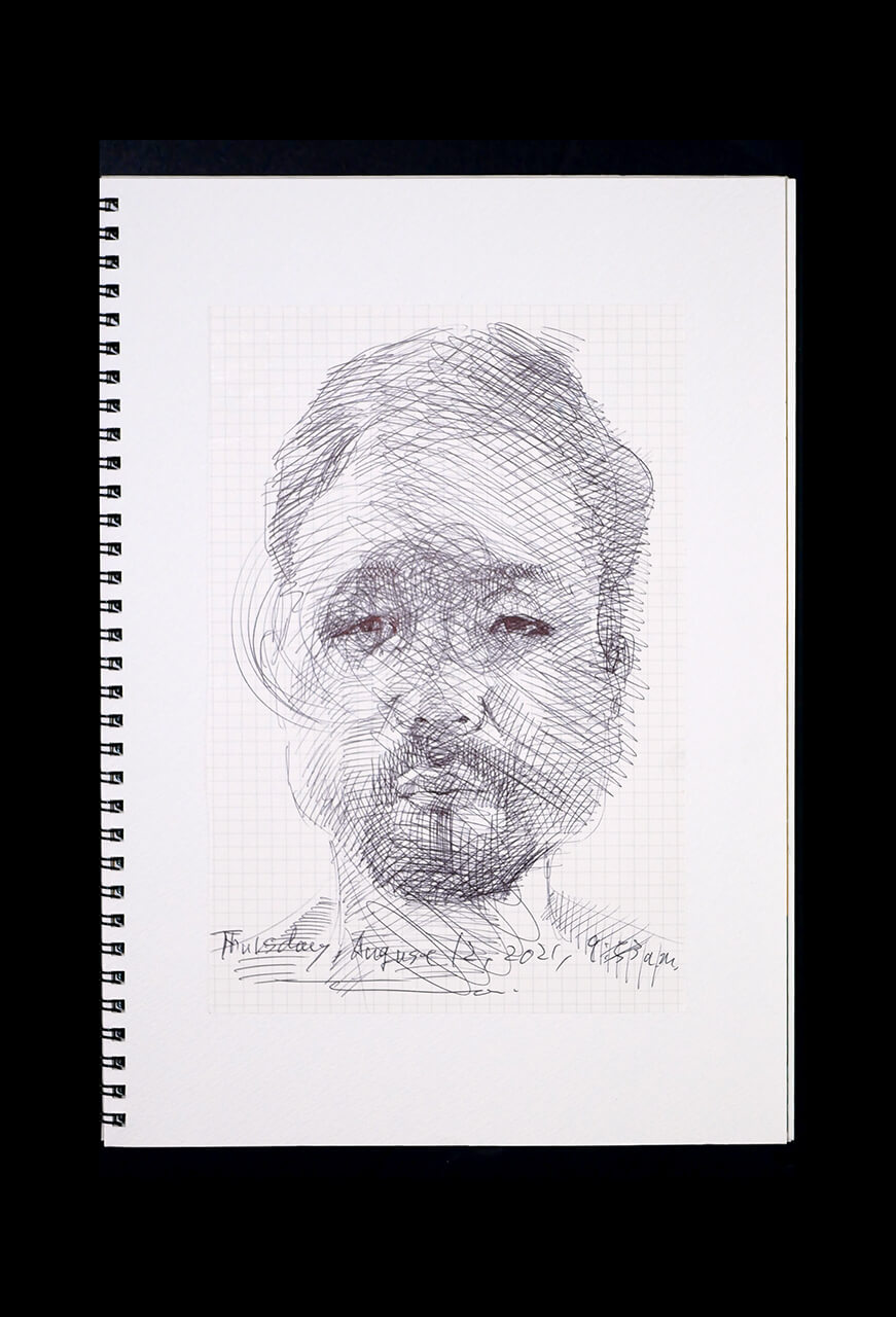 Contemporary artist SHINTAKU Tomoni's 2021/8/12 Self-portrait or pencil drawing