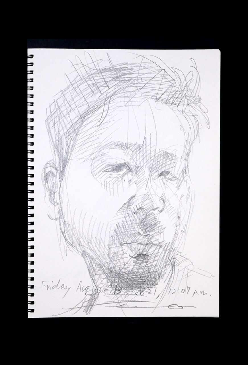 Contemporary artist SHINTAKU Tomoni's 2021/8/13 Self-portrait or pencil drawing