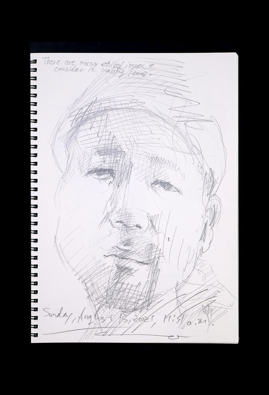 Contemporary artist SHINTAKU Tomoni's 2021/8/15 Self-portrait or pencil drawing
