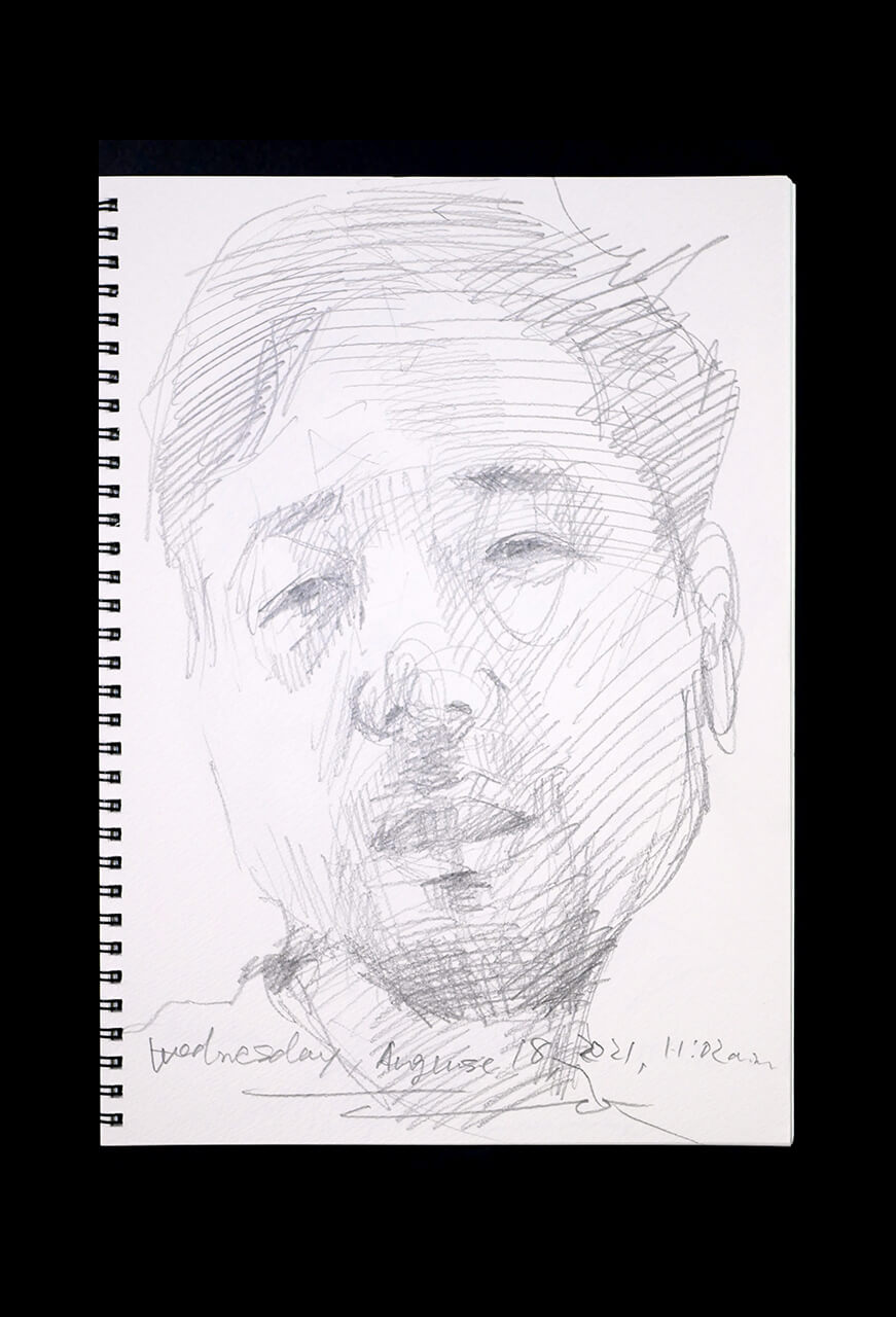 Contemporary artist SHINTAKU Tomoni's 2021/8/18 Self-portrait or pencil drawing