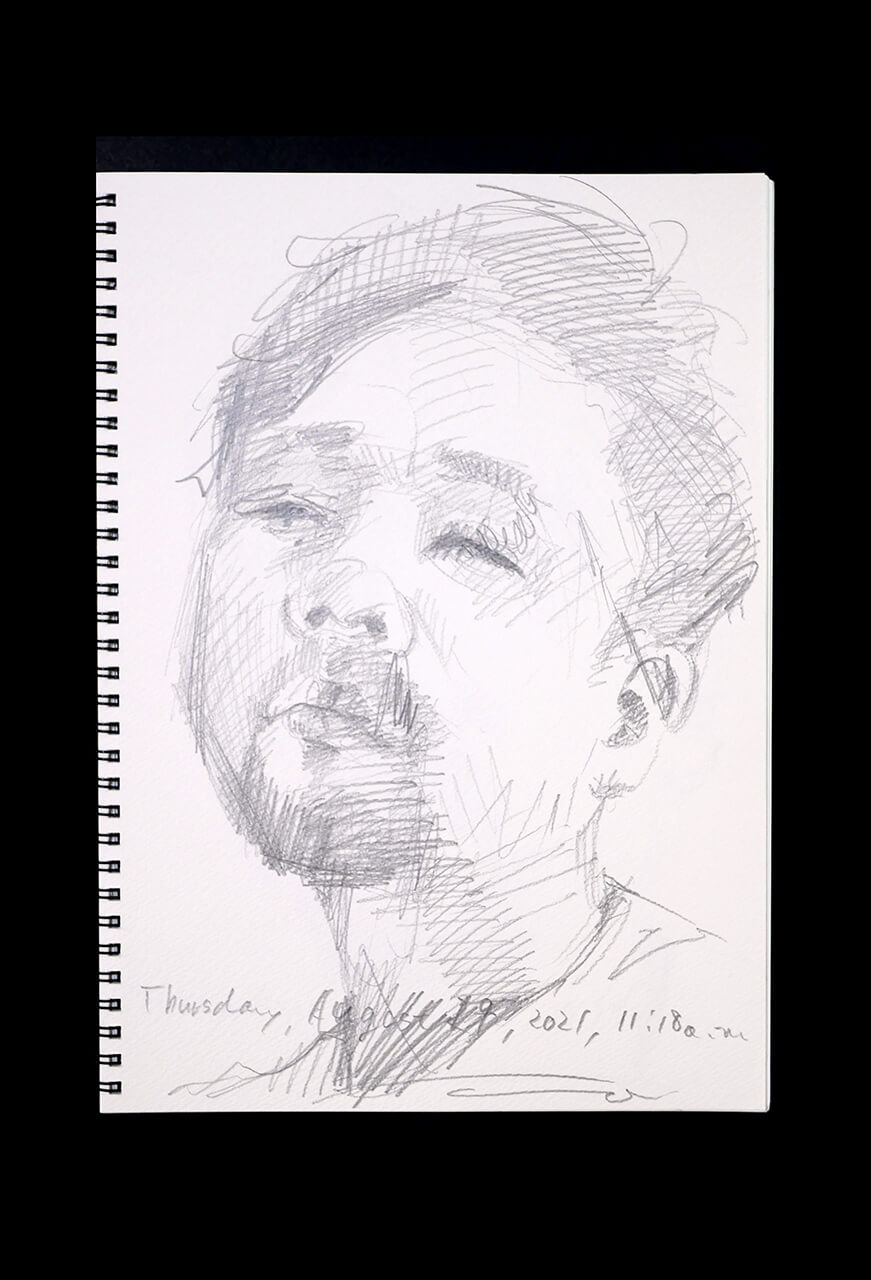 Contemporary artist SHINTAKU Tomoni's 2021/8/19 Self-portrait or pencil drawing