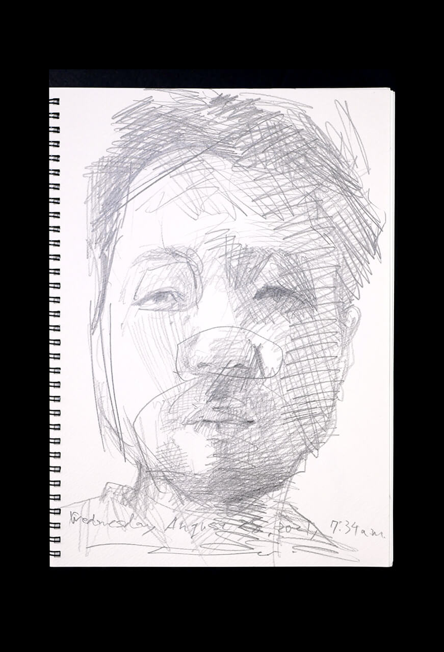 Contemporary artist SHINTAKU Tomoni's 2021/8/25 Self-portrait or pencil drawing