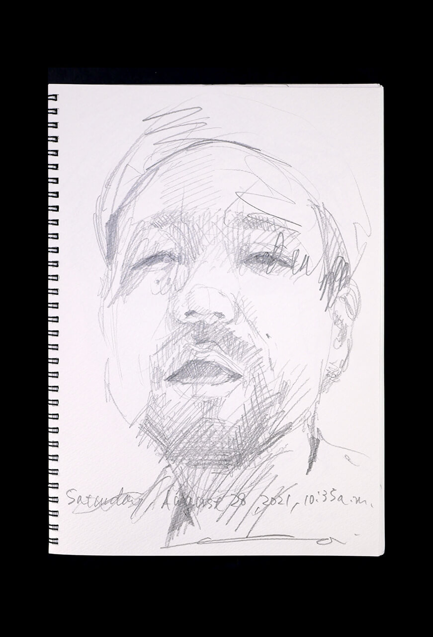 Contemporary artist SHINTAKU Tomoni's 2021/8/28 Self-portrait or pencil drawing