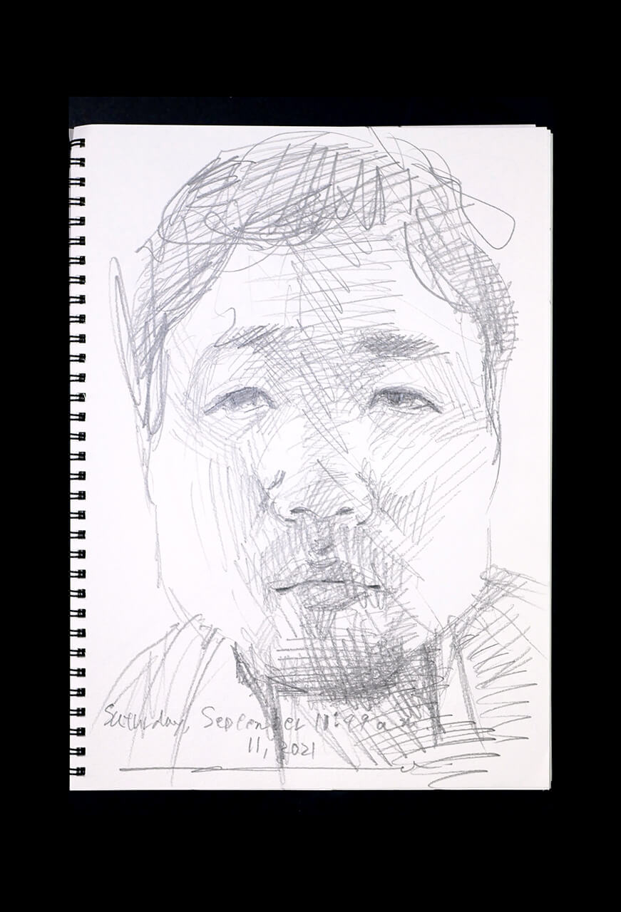 Contemporary artist SHINTAKU Tomoni's 2021/9/11 Self-portrait or pencil drawing