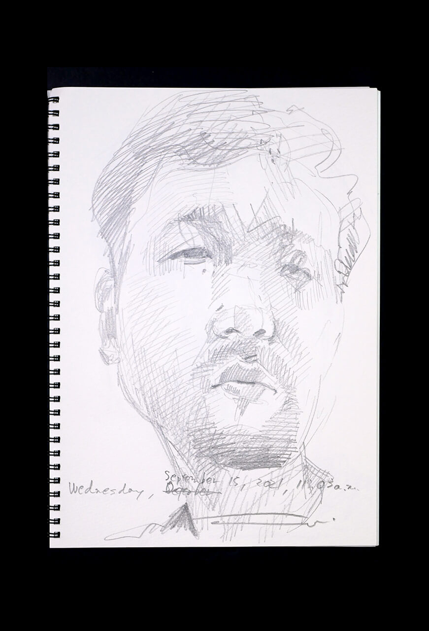 Contemporary artist SHINTAKU Tomoni's 2021/9/15 Self-portrait or pencil drawing