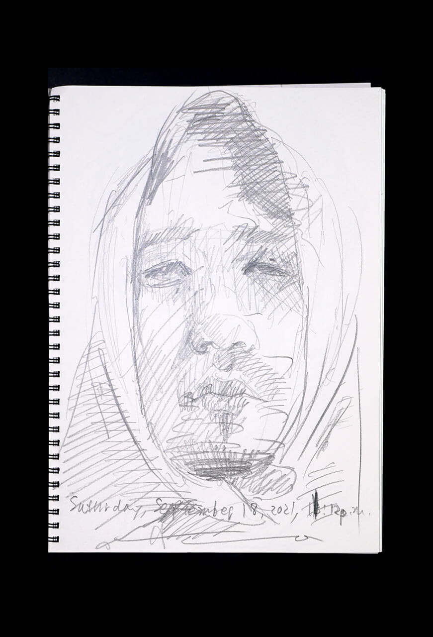 Contemporary artist SHINTAKU Tomoni's 2021/9/18 Self-portrait or pencil drawing