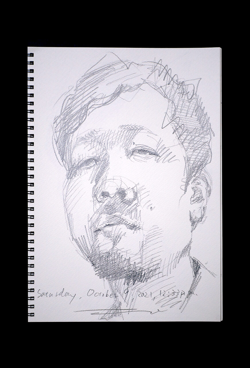 Contemporary artist SHINTAKU Tomoni's 2021/10/9 Self-portrait or pencil drawing