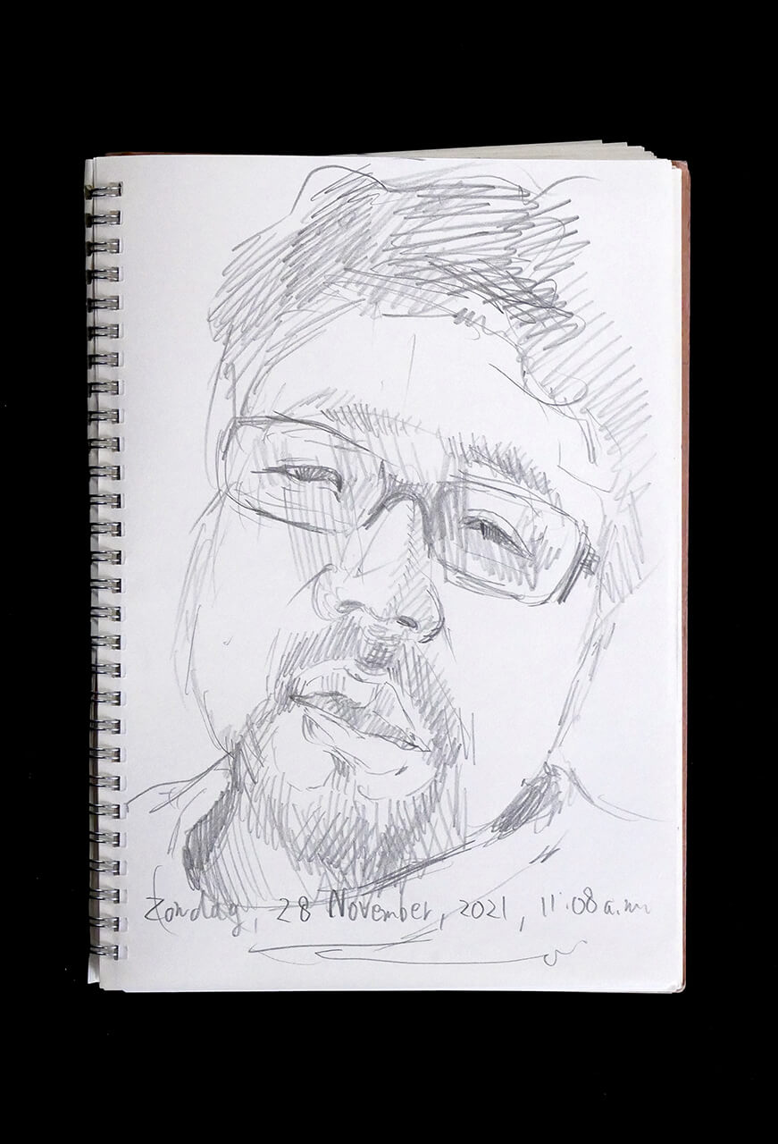 Contemporary artist SHINTAKU Tomoni's 2021/11/28 Self-portrait or pencil drawing