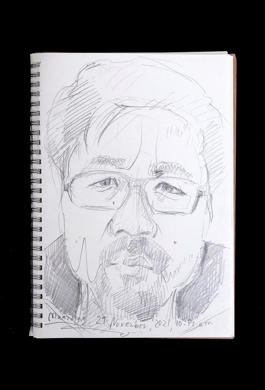 Contemporary artist SHINTAKU Tomoni's 2021/11/29 Self-portrait or pencil drawing