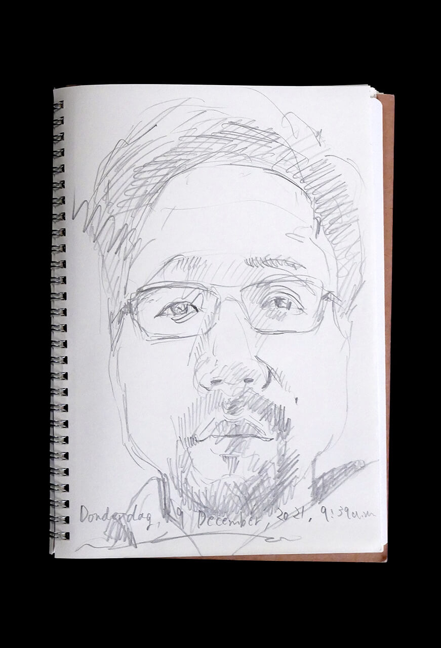 Contemporary artist SHINTAKU Tomoni's 2021/12/9 Self-portrait or pencil drawing