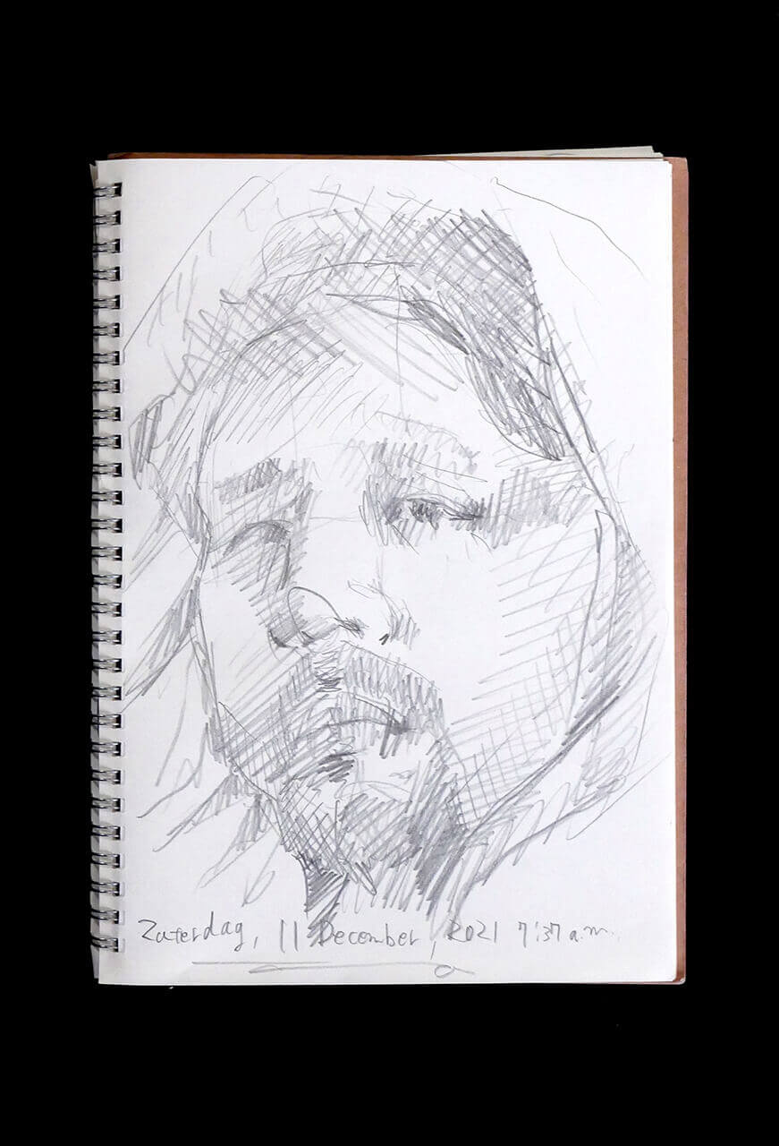 Contemporary artist SHINTAKU Tomoni's 2021/12/11 Self-portrait or pencil drawing