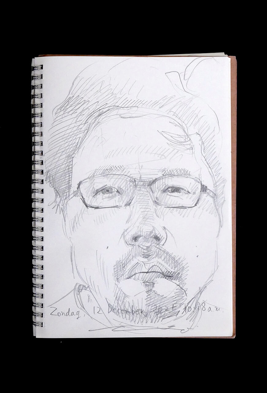 Contemporary artist SHINTAKU Tomoni's 2021/12/12 Self-portrait or pencil drawing