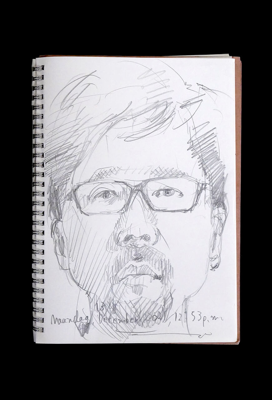 Contemporary artist SHINTAKU Tomoni's 2021/12/13 Self-portrait or pencil drawing