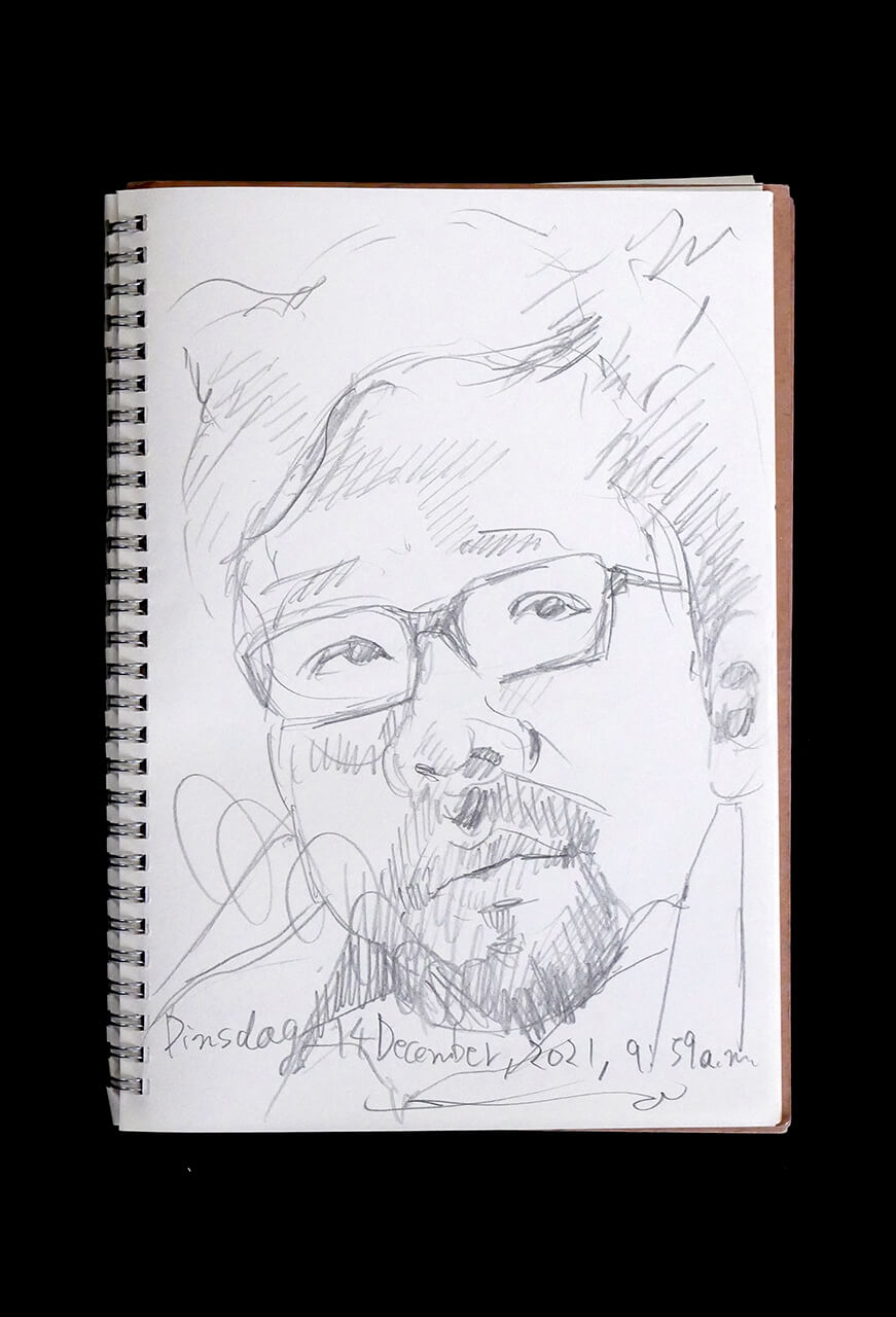 Contemporary artist SHINTAKU Tomoni's 2021/12/14 Self-portrait or pencil drawing