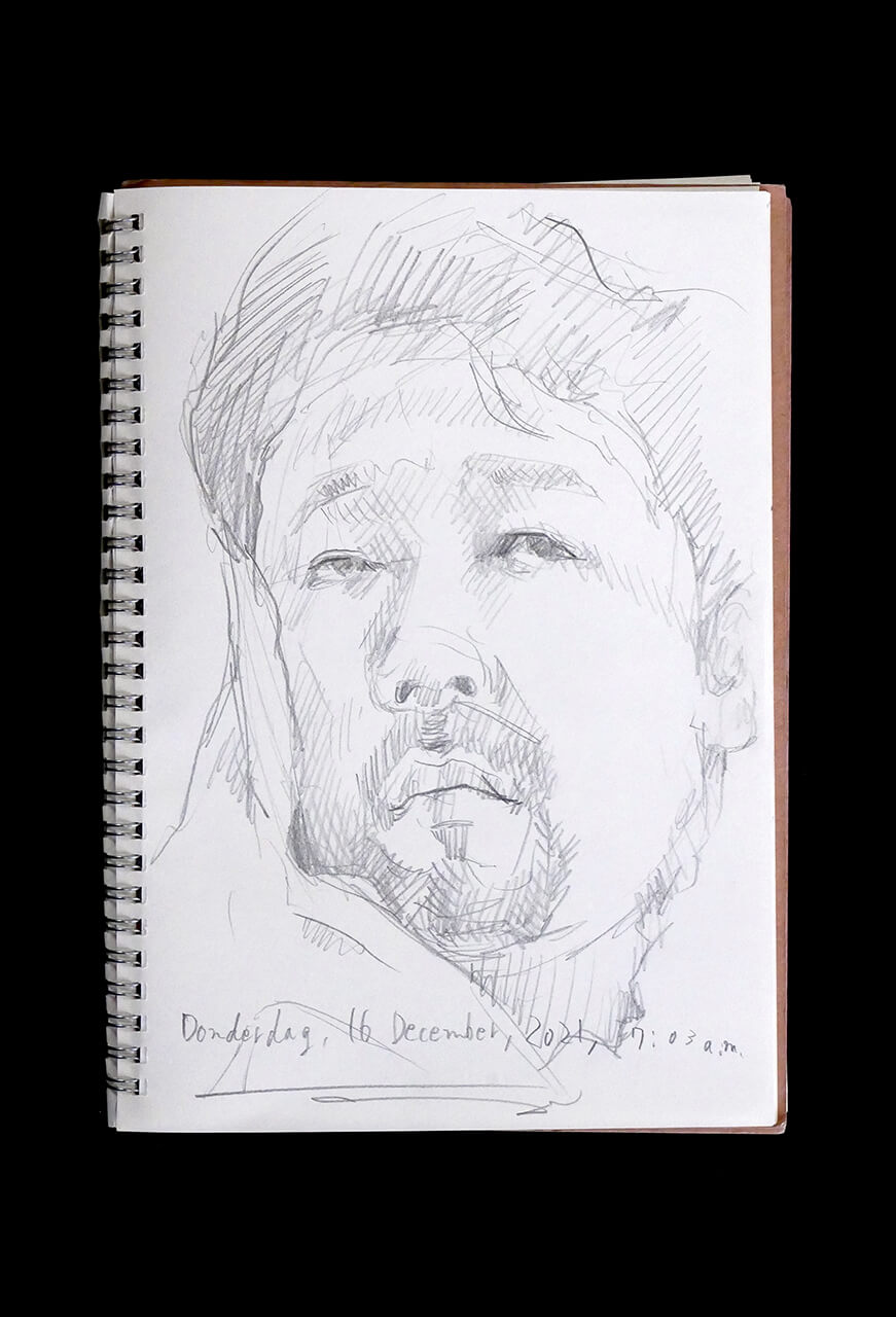 Contemporary artist SHINTAKU Tomoni's 2021/12/16 Self-portrait or pencil drawing