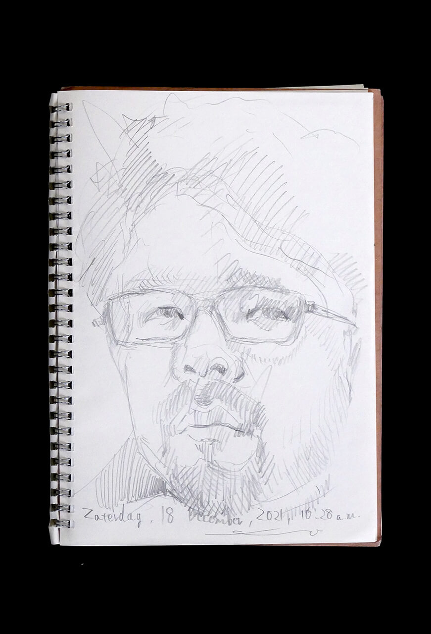 Contemporary artist SHINTAKU Tomoni's 2021/12/18 Self-portrait or pencil drawing