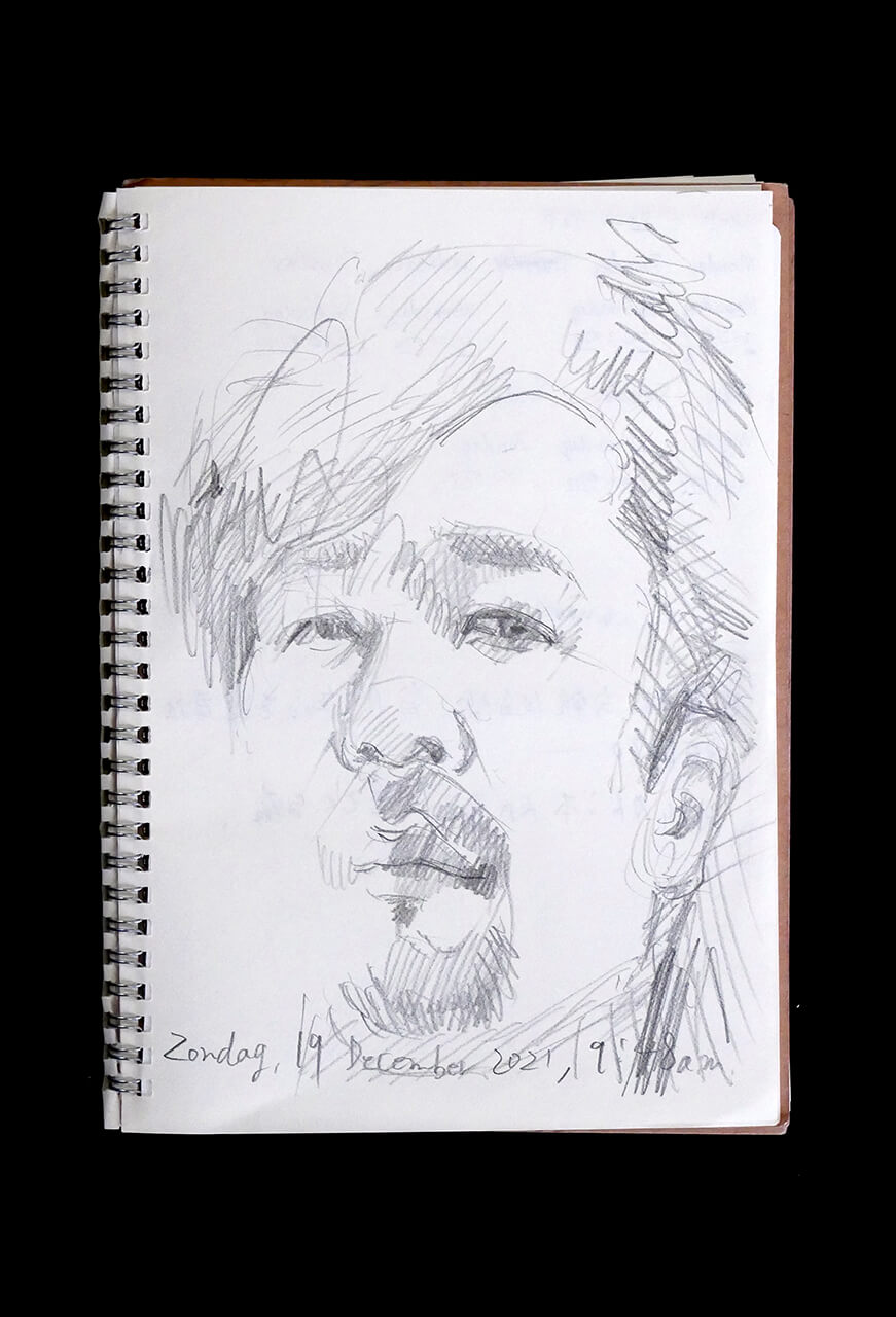 Contemporary artist SHINTAKU Tomoni's 2021/12/19 Self-portrait or pencil drawing