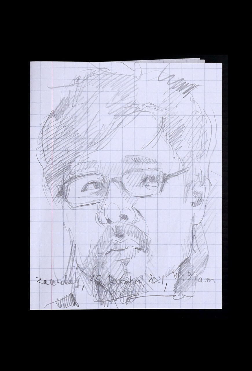 Contemporary artist SHINTAKU Tomoni's 2021/12/25 Self-portrait or pencil drawing