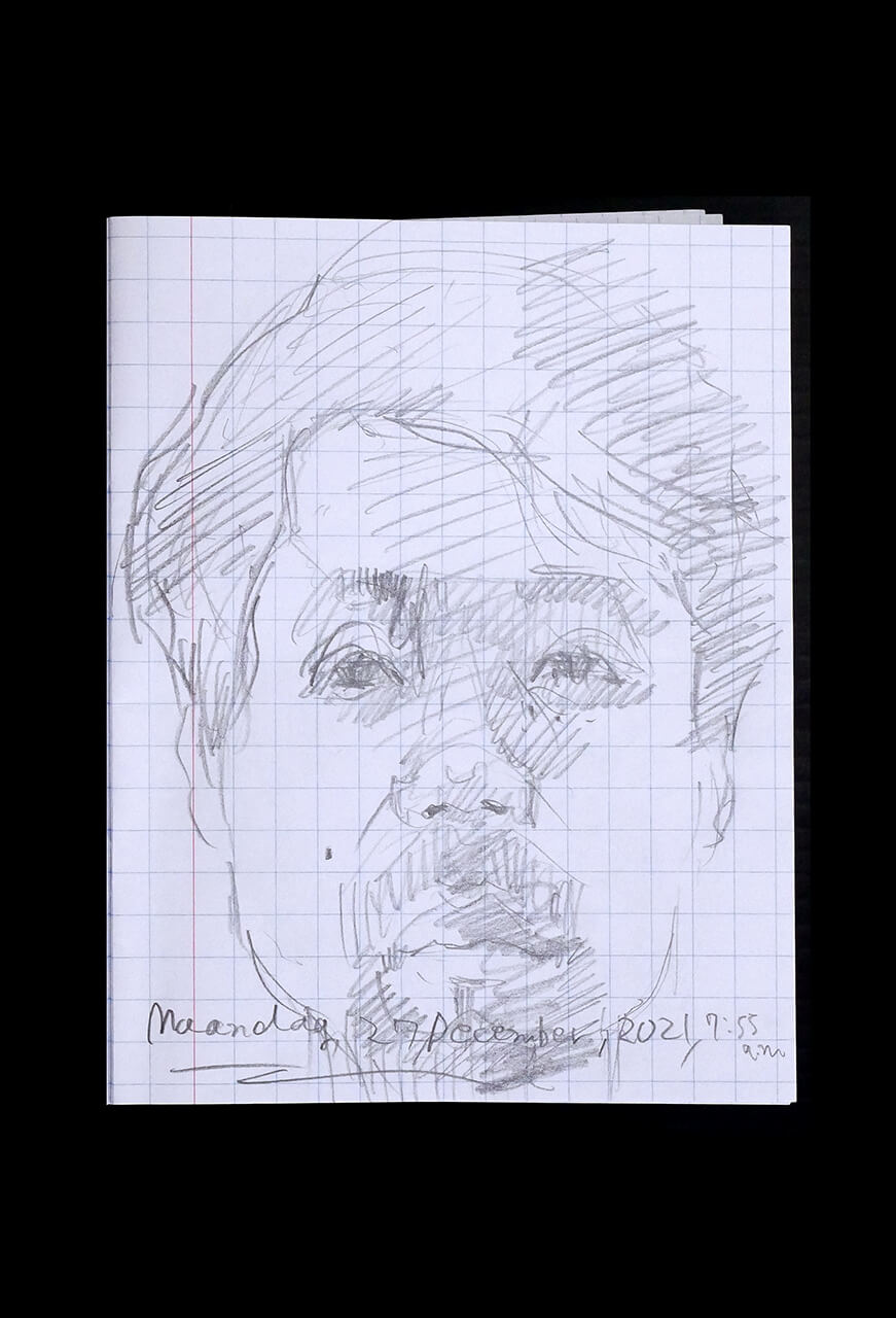 Contemporary artist SHINTAKU Tomoni's 2021/12/27 Self-portrait or pencil drawing