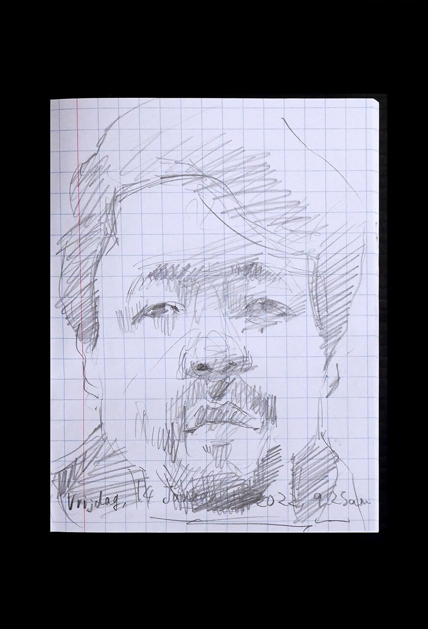 Contemporary artist SHINTAKU Tomoni's 2022/1/14 Self-portrait or pencil drawing