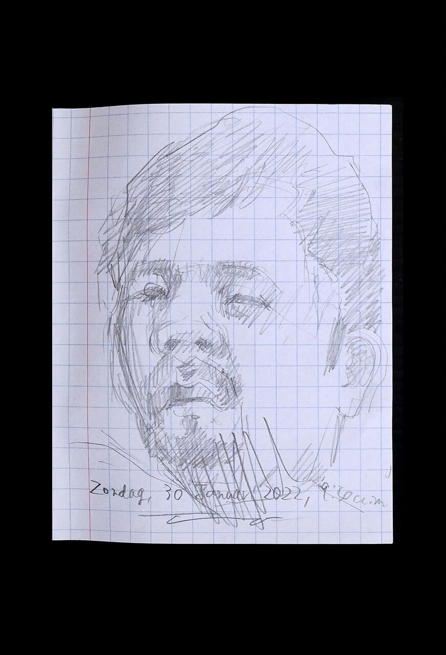 Contemporary artist SHINTAKU Tomoni's 2022/1/30 Self-portrait or pencil drawing