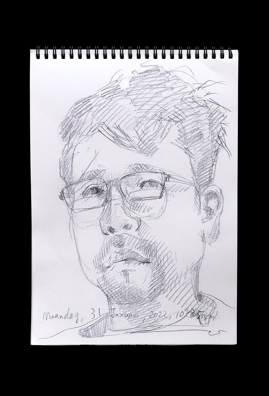 Contemporary artist SHINTAKU Tomoni's 2022/1/31 Self-portrait or pencil drawing