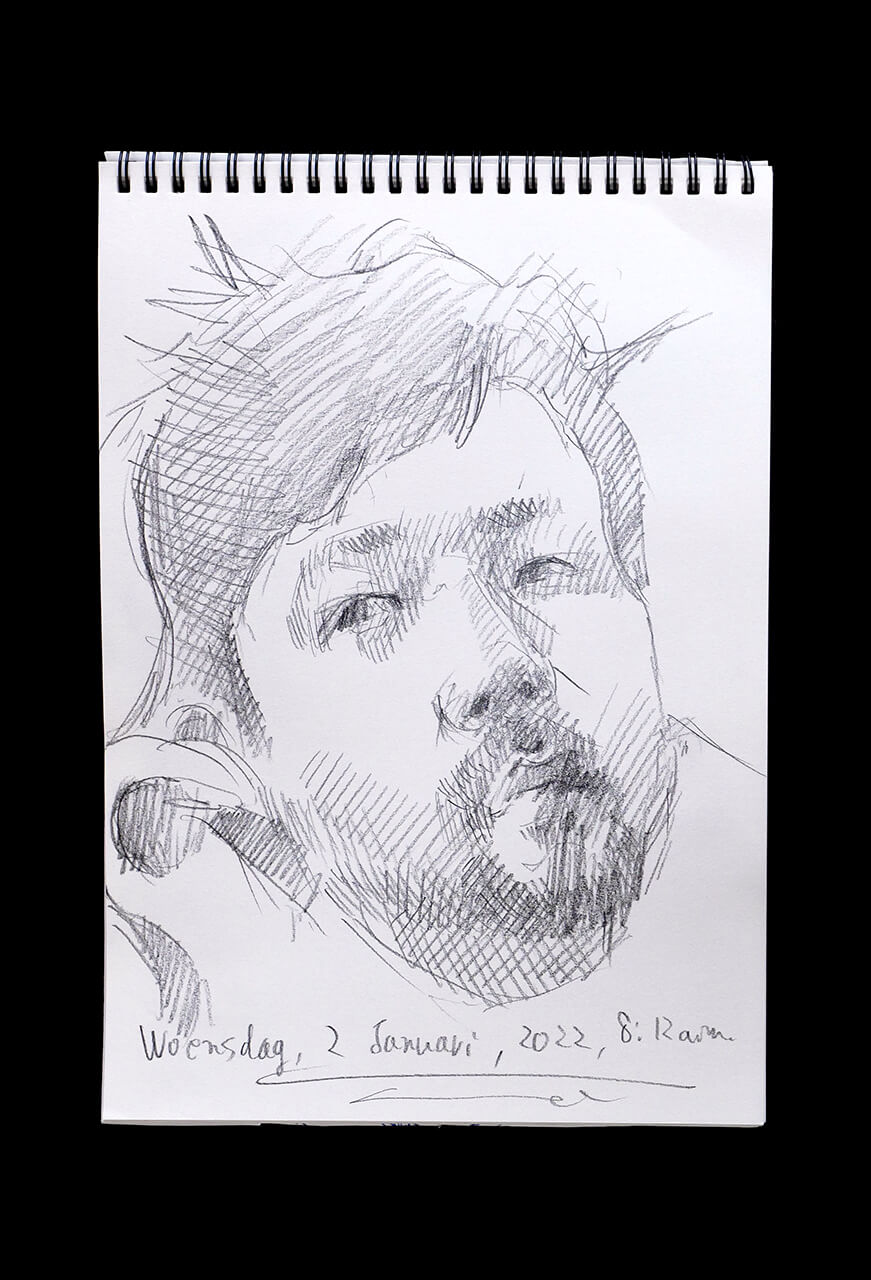 Contemporary artist SHINTAKU Tomoni's 2022/2/2 Self-portrait or pencil drawing
