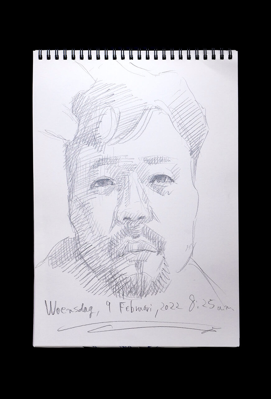 Contemporary artist SHINTAKU Tomoni's 2022/2/9 Self-portrait or pencil drawing