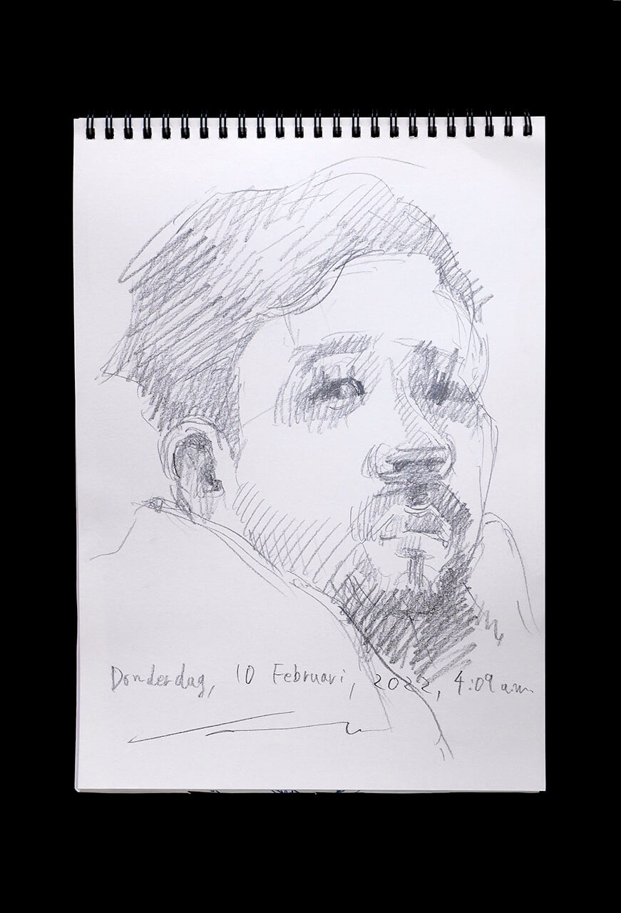 Contemporary artist SHINTAKU Tomoni's 2022/2/10 Self-portrait or pencil drawing