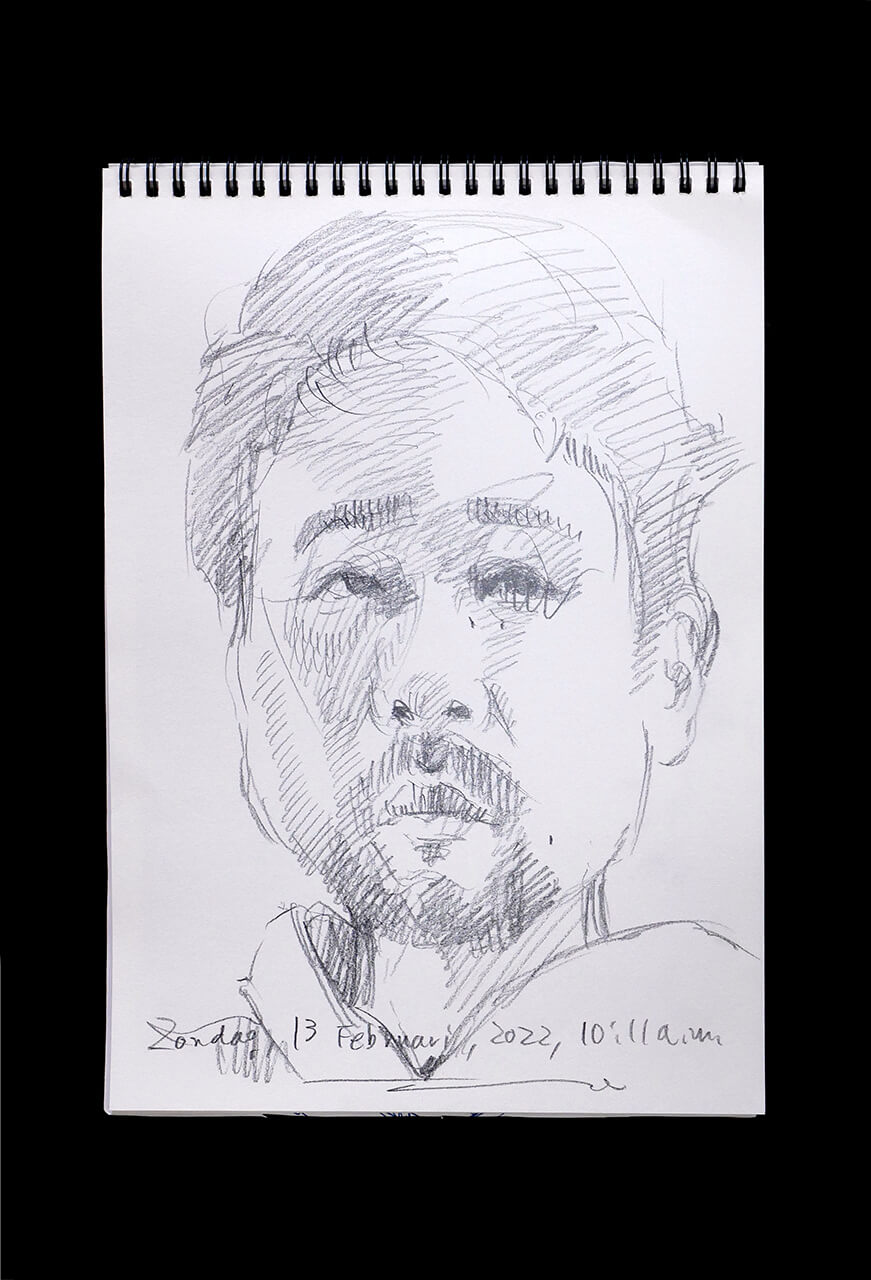 Contemporary artist SHINTAKU Tomoni's 2022/2/13 Self-portrait or pencil drawing